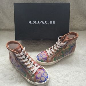 COACH CitySole High-Top Platform Sneakers - Rainbow Signature Canvas - Size 6.5